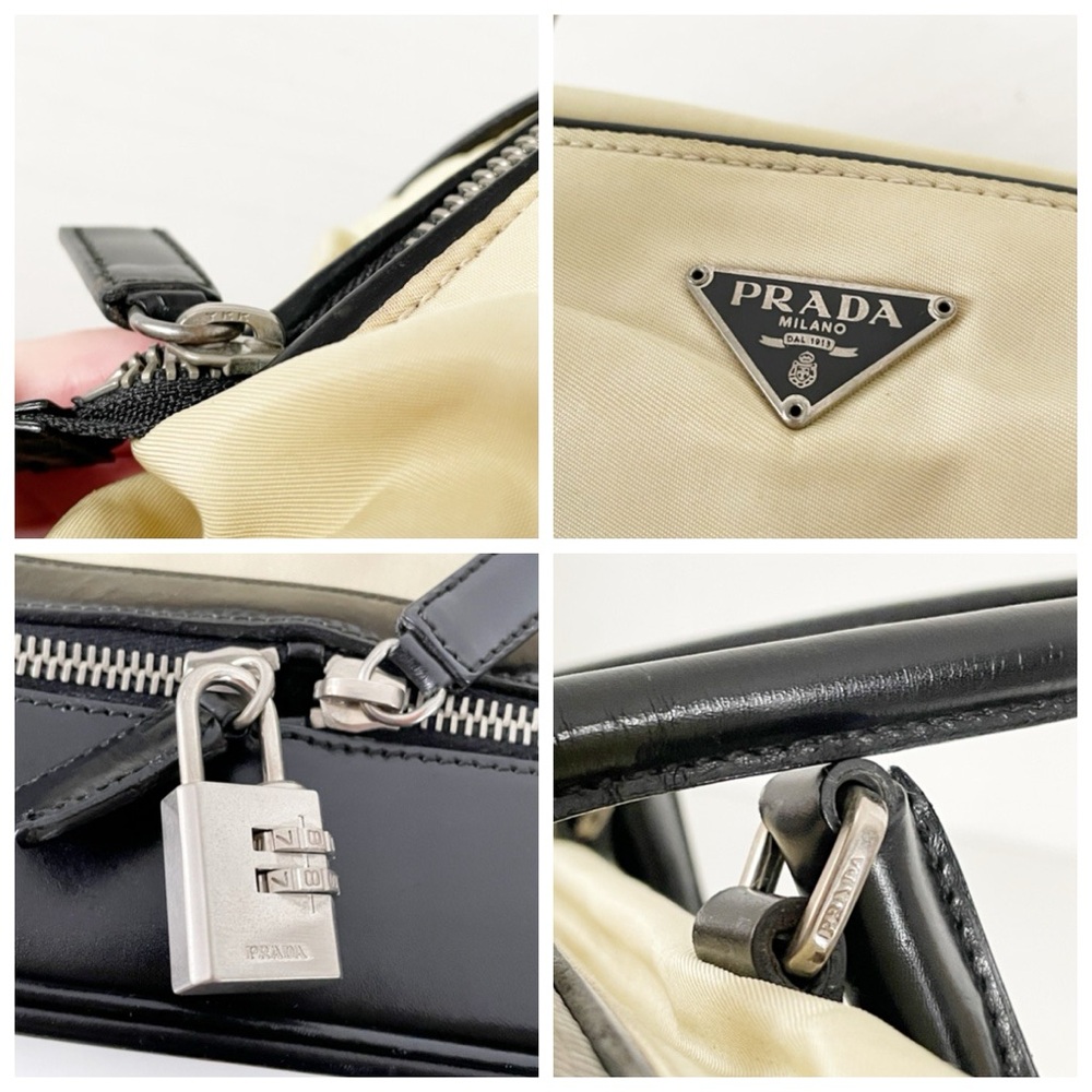 Prada RARE light tan nylon black leather doctor travel bag lock triangle logo - Picture 6 of 15